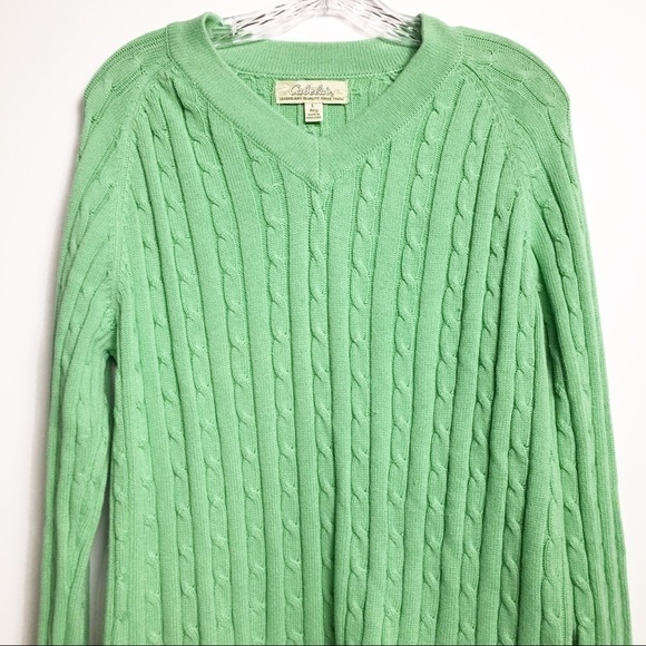 𝅺CABELAS VNeck Ribbed Sweater Green Large - Picture 4 of 4